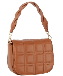 Fashion Quilted Flap Satchel Bag LE-0324 BROWN